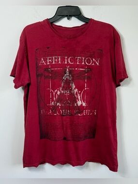 Affliction Red Distressed Vitruvian Man Skeleton Graphic Tee Y2K Grunge L